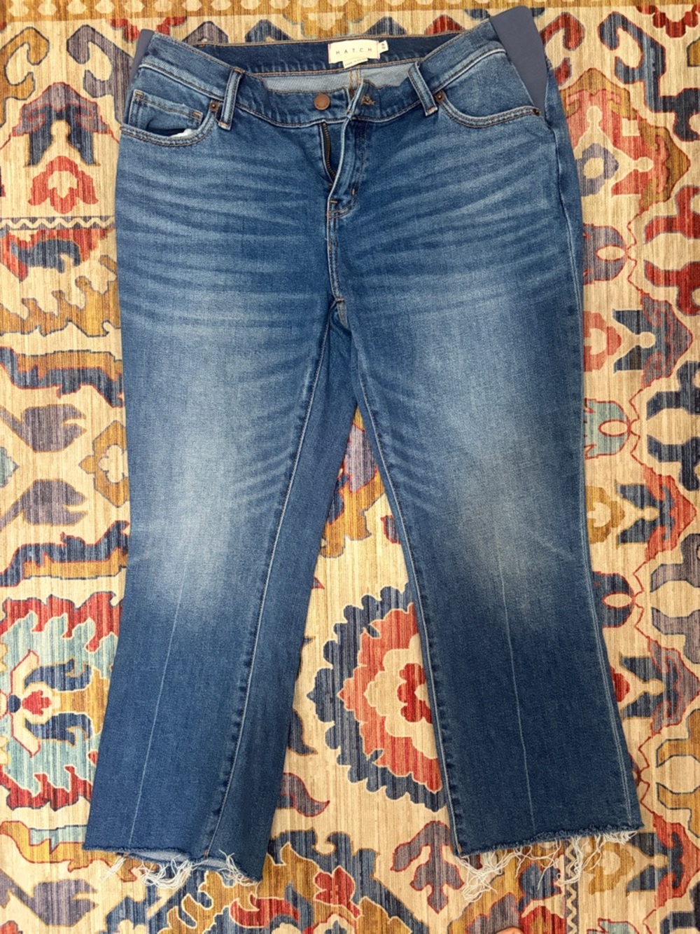 Hatch Maternity Cropped Straight Jeans with Raw Hem